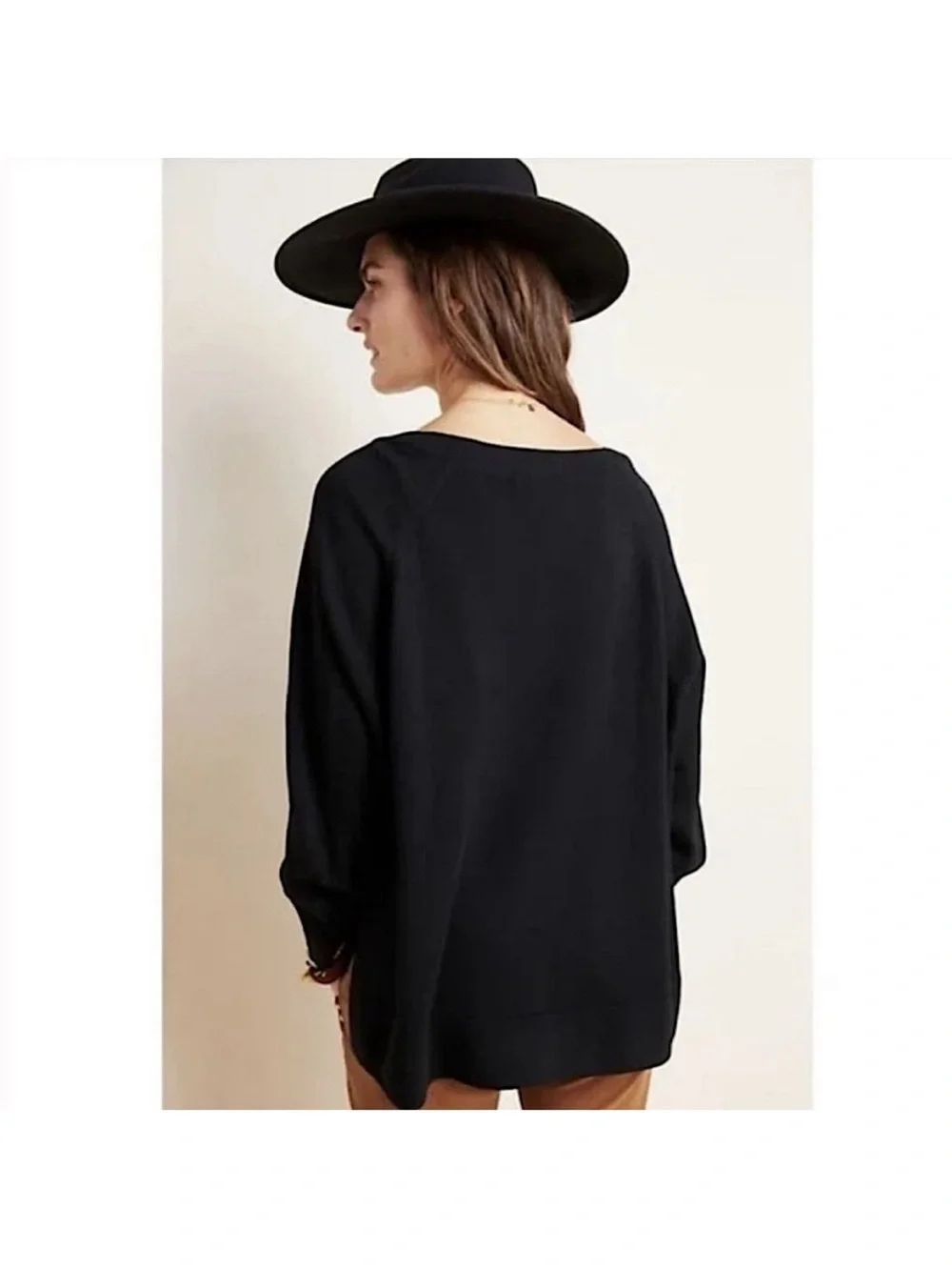 Anthropologie S 100% merino wool gabby oversized sweater v-neck high low hemline